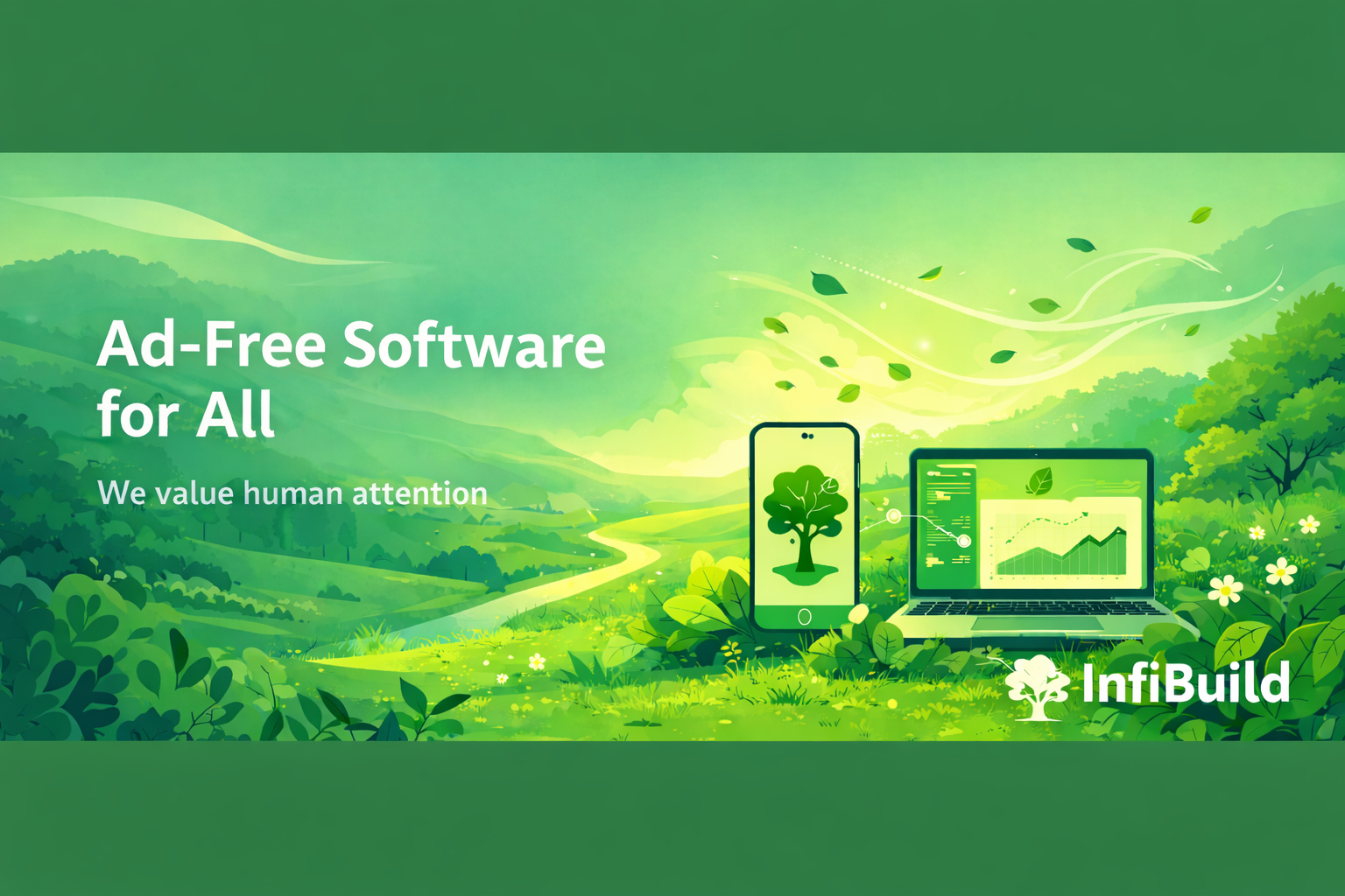 InfiBuild STL banner showing the ad-free software mission.