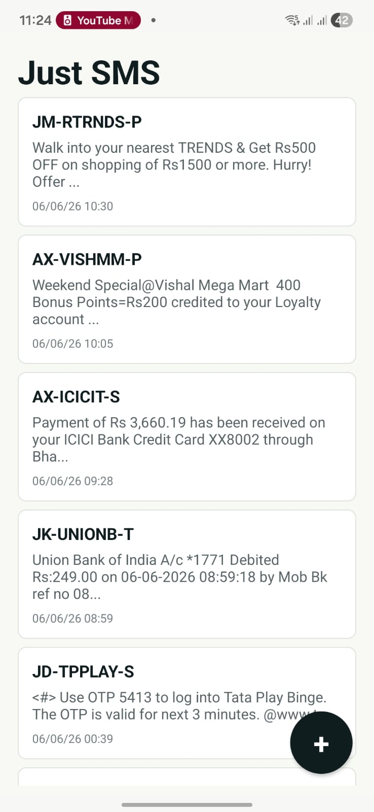 Just SMS new message screen with recipient field, contact picker, message box, and send button.