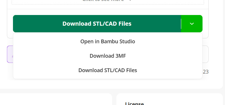 Download menu showing STL and CAD file options for a 3D model.