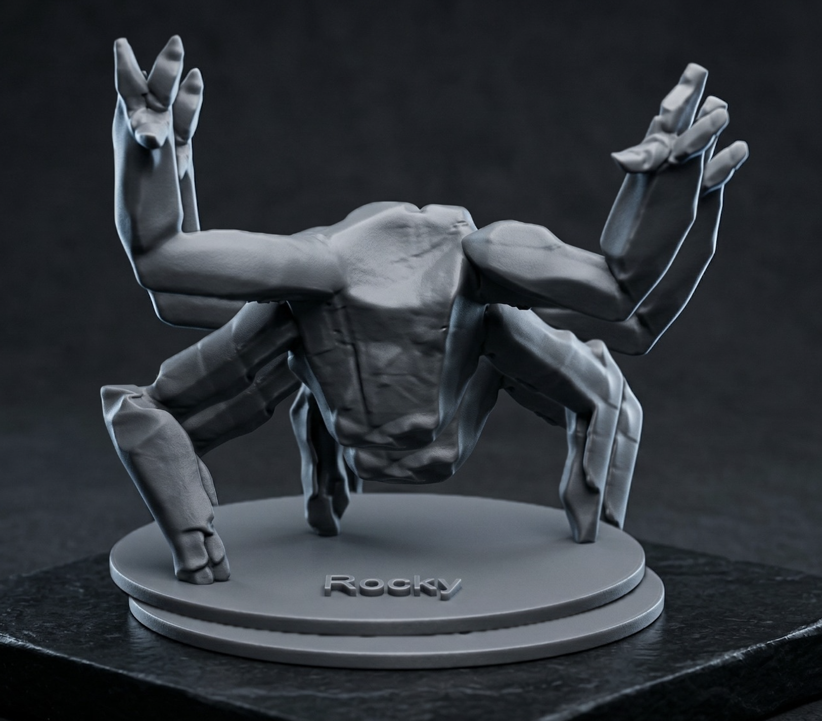 Rocky creature miniature 3D printed as a display prototype